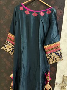 Teal Kurti with Pink Details