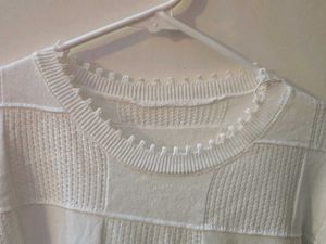 White Textured Knit Top
