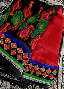 Elegant Black And Red Saree