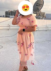 Peach Floral Embroidered Dress