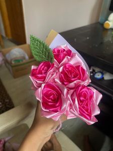 Handmade Pink Ribbon Rose Bouquet