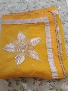 Yellow Floral Dupatta with Gotapatti Work