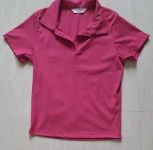 Hot pink polo crop top 💗