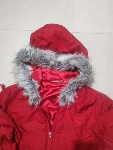 Red Faux Fur Trim Jacket JLO By Jennifer Lopez