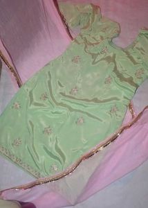 Creap Silk Green Suit+Dupatta