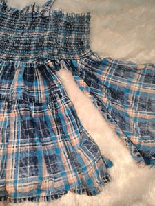 Blue Plaid Off-Shoulder Top