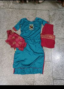 Red Blue Pant Plazo Suit For Girls/red Blie With D