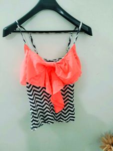 Coral Bow &amp; Chevron Chic Spaghetti Top🎀