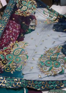 Royal Blue Silk &amp; Net Saree,Gold Pattern &amp;Sequnce