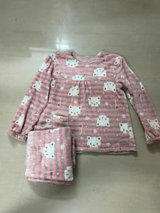Pink Cat Print Pajama Set