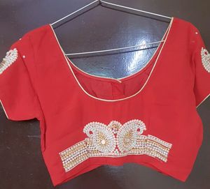 Red Pearl Work Saree