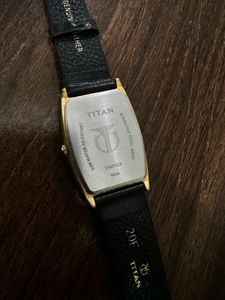Titan Gold-Tone &amp; Black Leather Strap Watch
