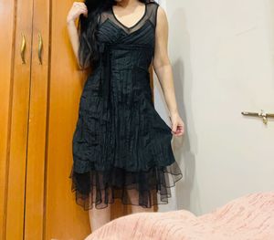 Black Lace Dress With Frill Detailing
