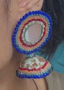 Boho Multicolored Beaded Mirror Jhumka Earrings