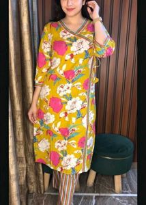 Angrakha style Floral Print Kurta Set