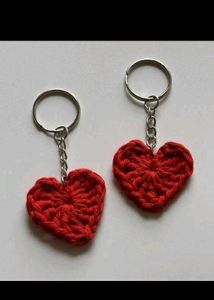 Handmade Crochet Heart Keychains Set- 2
