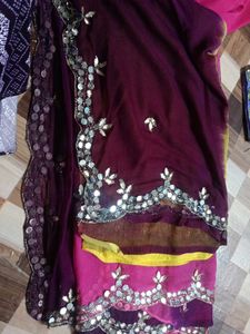 Multi Mirror Moti Works Saree  blouse Size 44