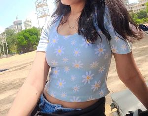 Daisy Print Ribbed Top