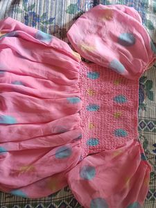 Pink Polka Dot Puff Sleeve Top