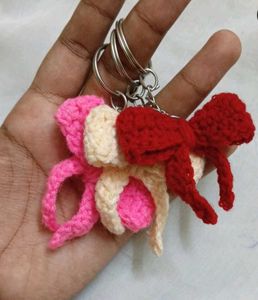 Handmade Crochet Bow Keychains – Set of 3 | Cute🎀