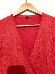Chic Red Sleeveless Wrap Top(A)