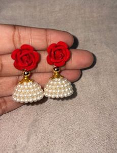 Red Rose Pearl Earrings. Free chain.