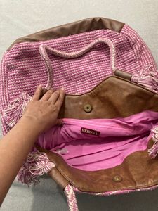New - Handcrafted Pink Tassel Faux Leather Tote