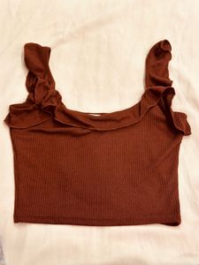Brown Sleeveless Ribbed Croptop.
