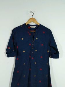 Navy Blue A Line Printed Kurta For Women&#39;s