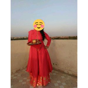 Red A Line Suit With Skirt Size 36 (Alterable)