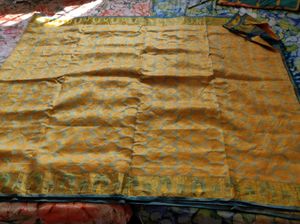 Elegant yellow And blue korvai silkSaree