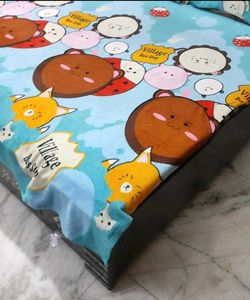 Cyan Color Winter Bedsheet Multi Cartoon 5Ft