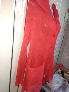 Stylish Red Pleated Fabric Shirt