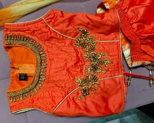 Orange Embroidered Lehenga Choli Set