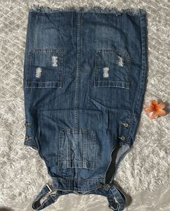 Distressed Denim Overall Dress