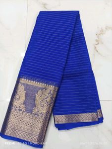Elegant Blue Striped Organza Check Saree