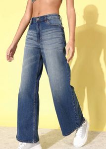 Roadster Medium Blue Wide Leg Heavy Fade Jeans