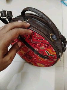 Red Kalamkari Printed Handbag
