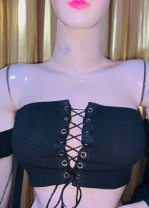 Black Lace-Up Crop Top