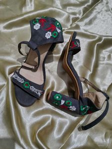 Embroidered Heel Sandals