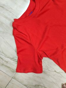 Red Ribbed Knit T-Shirt Dress