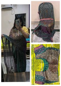 Polka dot Green to purple colourshift Saree