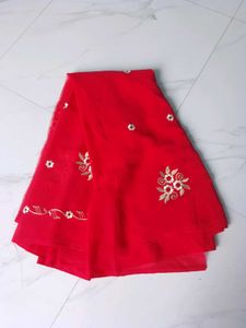 Elegant Red Embroidered Saree