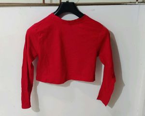 Red Long Sleeve Crop Top