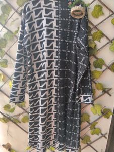 Patterned Black &amp; grey long Cardigan