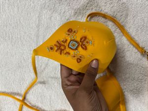Yellow Embroidered Bikini Top