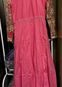 Pink Anarkali Kurta &amp; Embroidered Net Bupatta