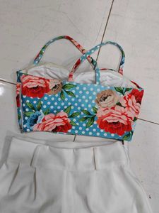 Floral Crop Top &amp; White Shorts Set