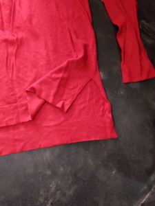 Red Sami Winter Top With Pearl Design