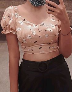 Light Pink Blouse Crop Top